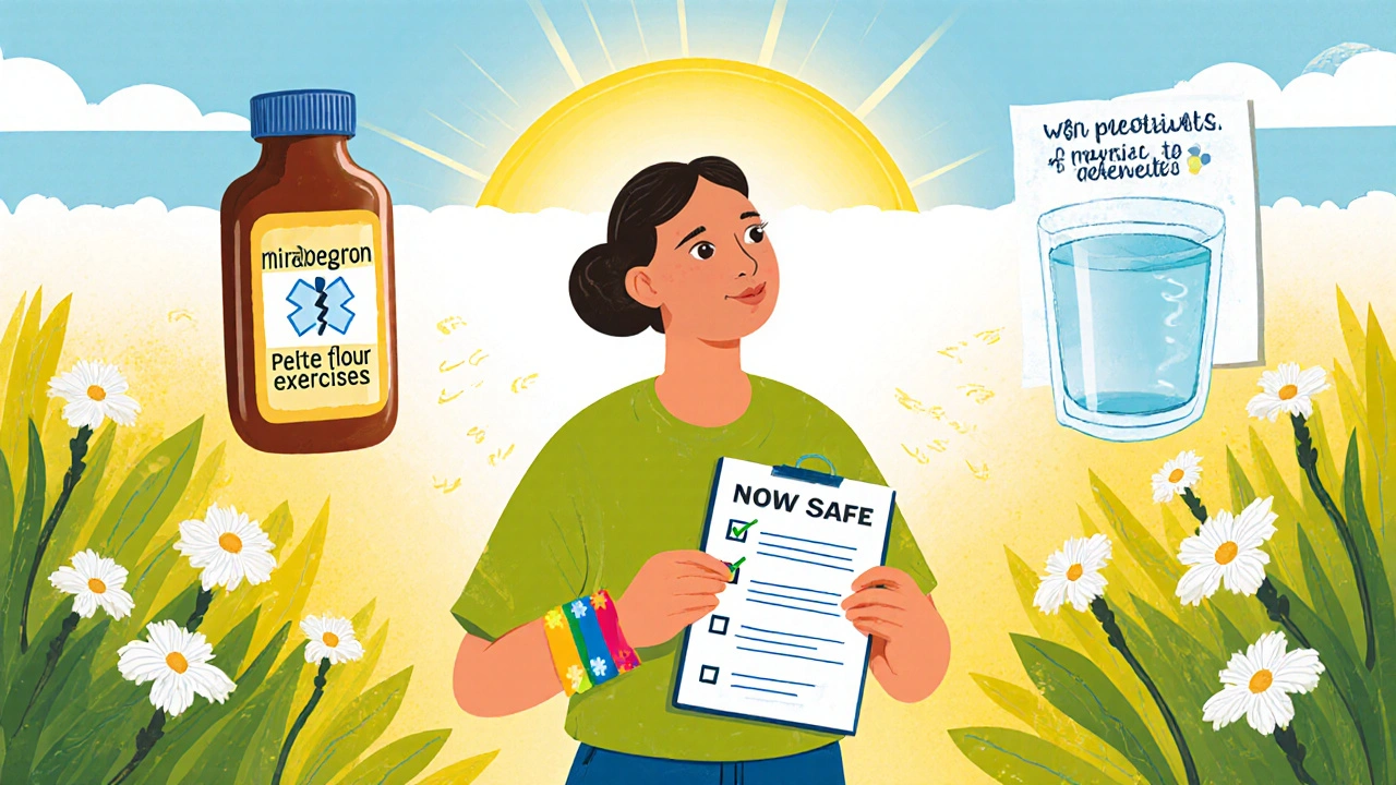 Patient with medical bracelet reviews alternative treatments in a sunny garden.