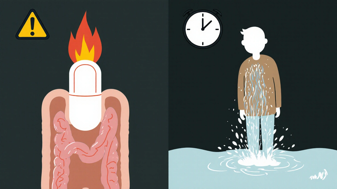 Comparison of pill taken with insufficient water vs. proper hydration and upright posture