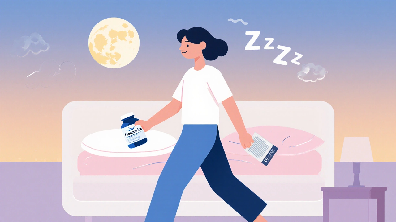 Person holding safe allergy med and HEPA filter, sleeping peacefully