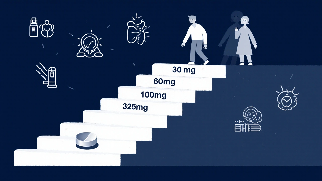 Staircase of increasing aspirin doses with patient ascending while allergic reaction fades away