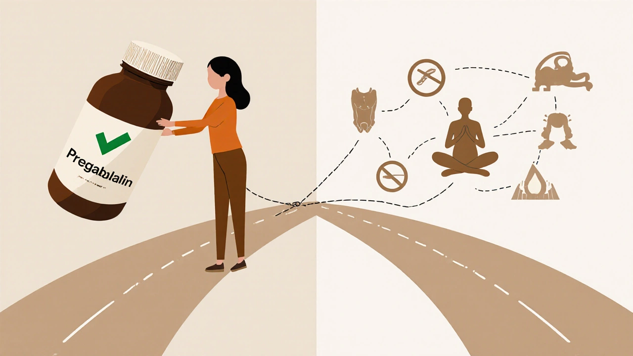 Woman choosing gabapentin over pregabalin with non-drug therapy options leading to healthy baby