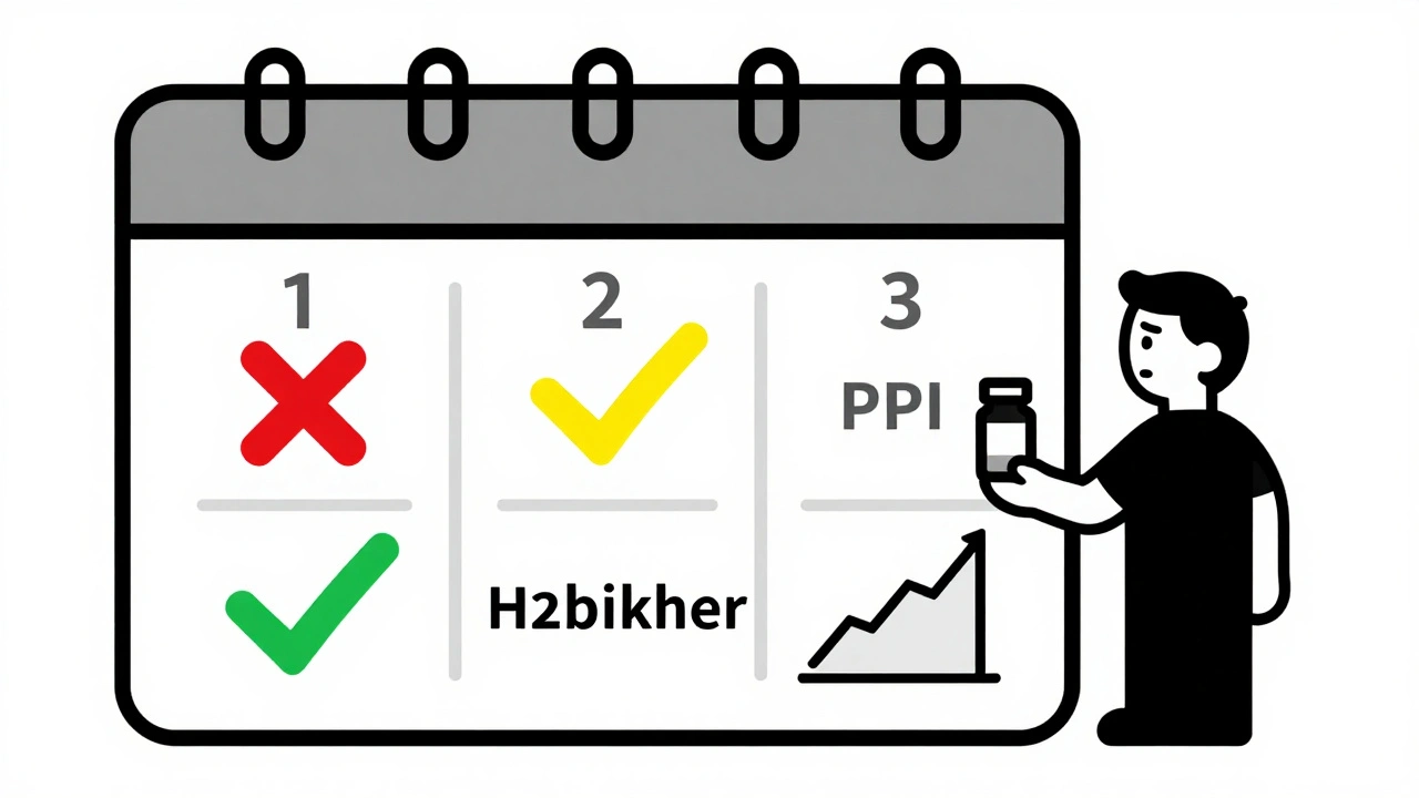 Calendar showing drug effectiveness improving when acid reducers are avoided.