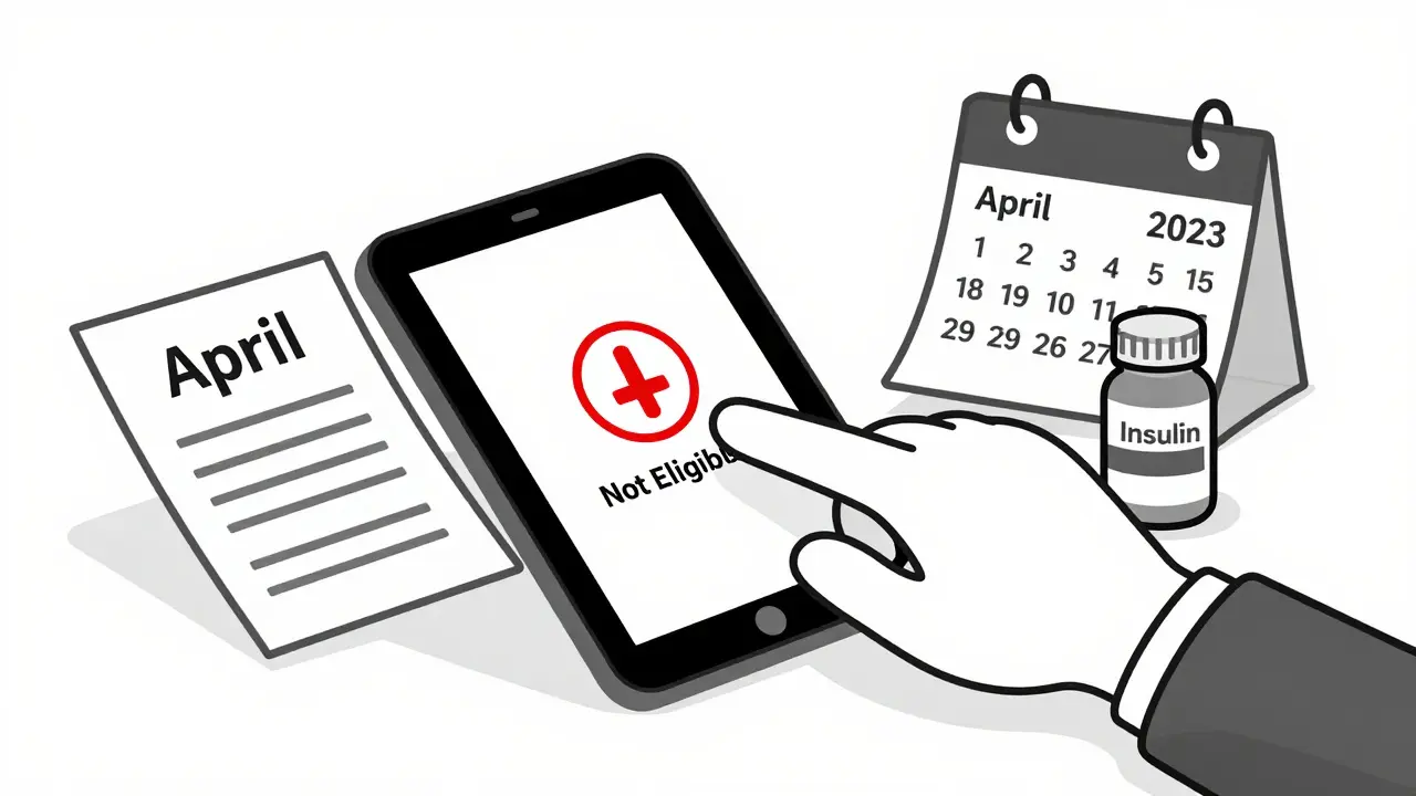 Hand turning off auto-refill for insulin, with Missouri state outline and 'Not Eligible' icon.