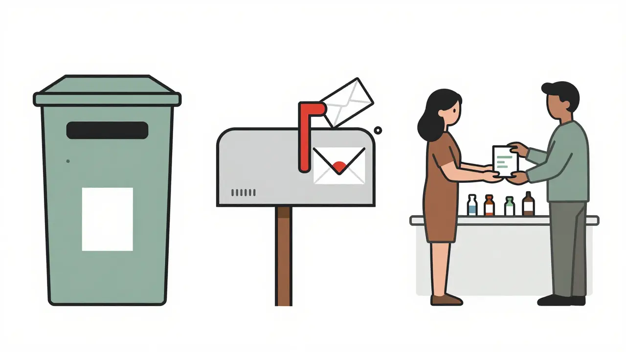 Three ways to safely dispose of unused medicines: drop box, mail-back, and community event