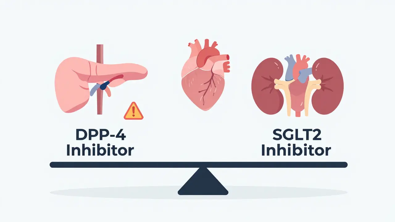 Scale comparing diabetes medications, with one pill causing imbalance.