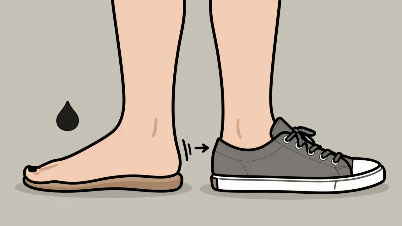 Side-by-side comparison of supportive vs. unsupportive footwear with pressure distribution.