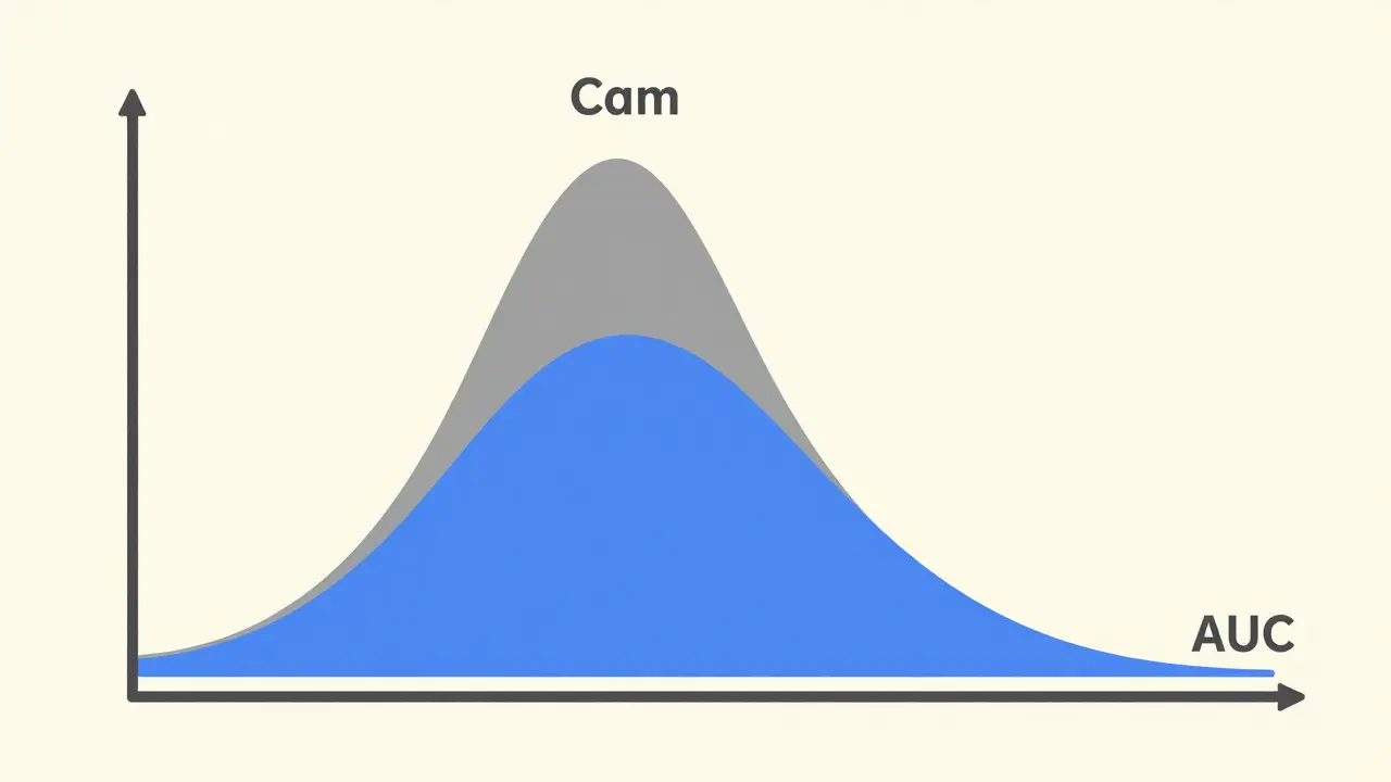 Two overlapping line graphs in grey and blue showing drug concentration levels.