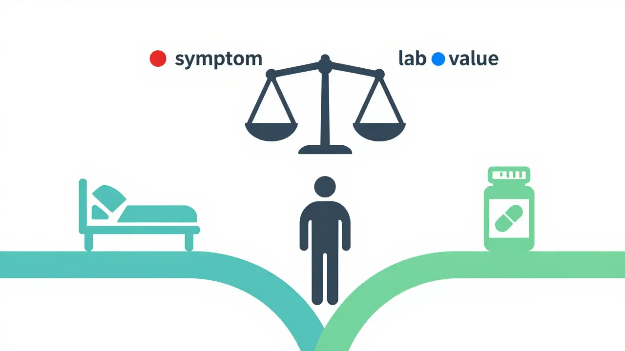 Abstract figure choosing between dialysis and conservative care paths