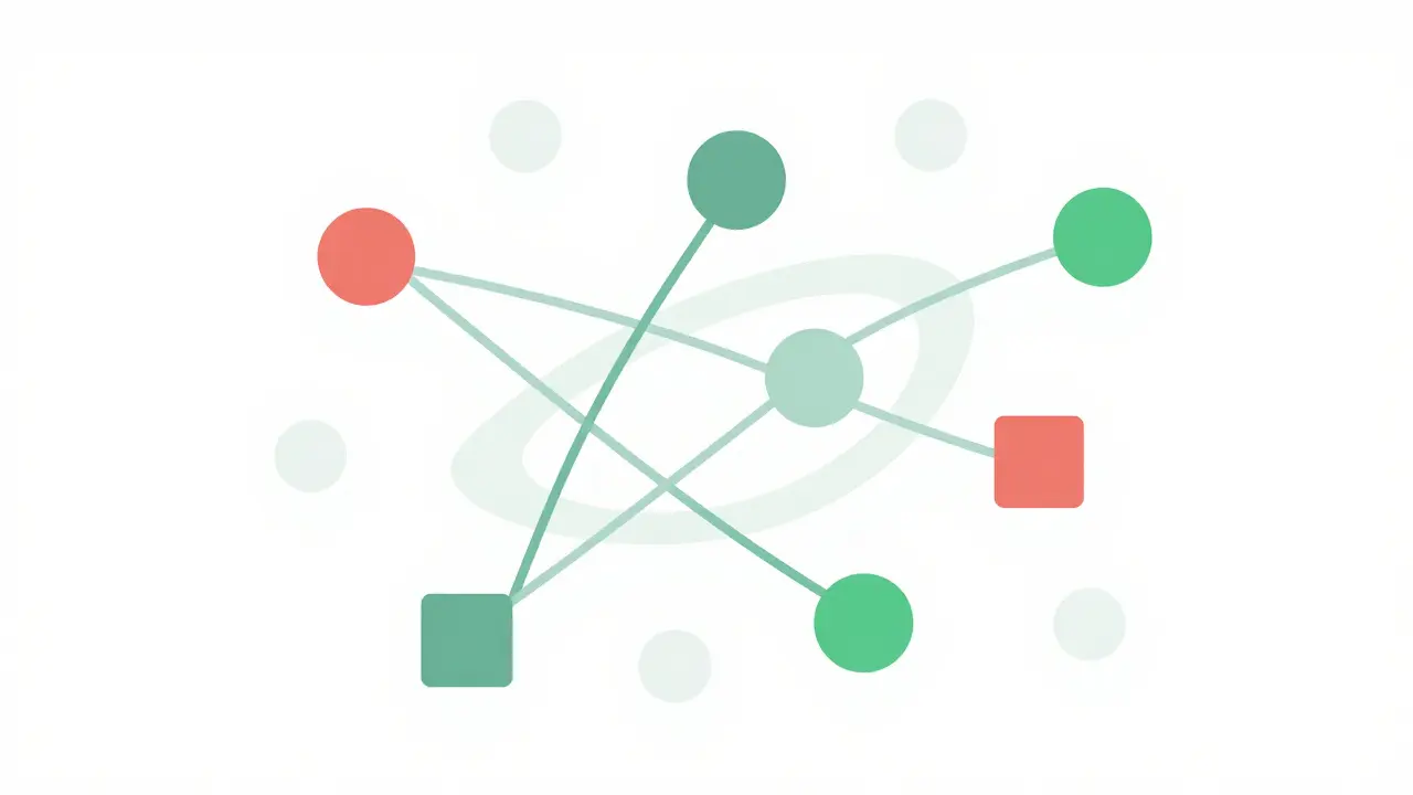 Abstract geometric shapes showing complex drug interactions in the body.