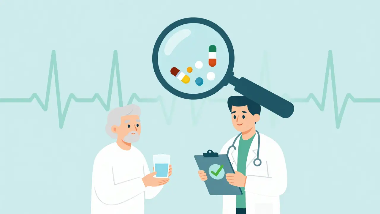 Doctor reviewing medication list with patient for safety