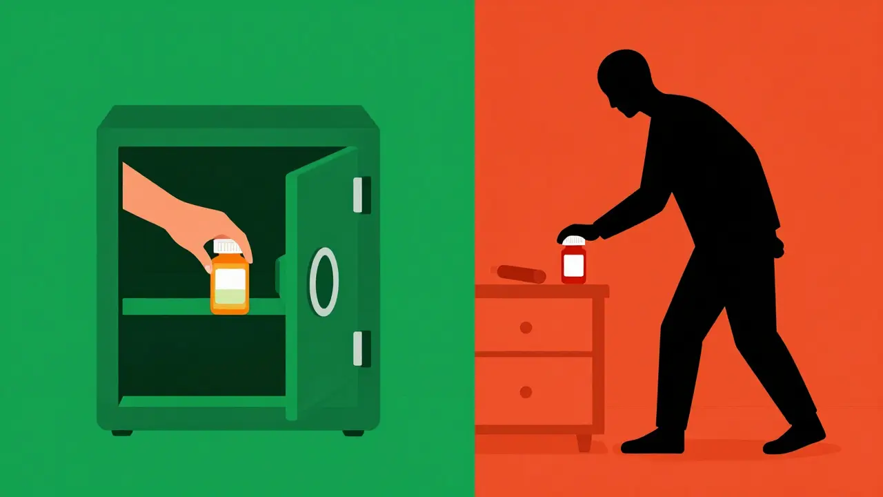 Illustration comparing secure hotel safe use vs theft from unattended room