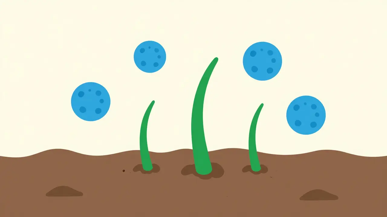 Abstract illustration of immune cells around hair follicles