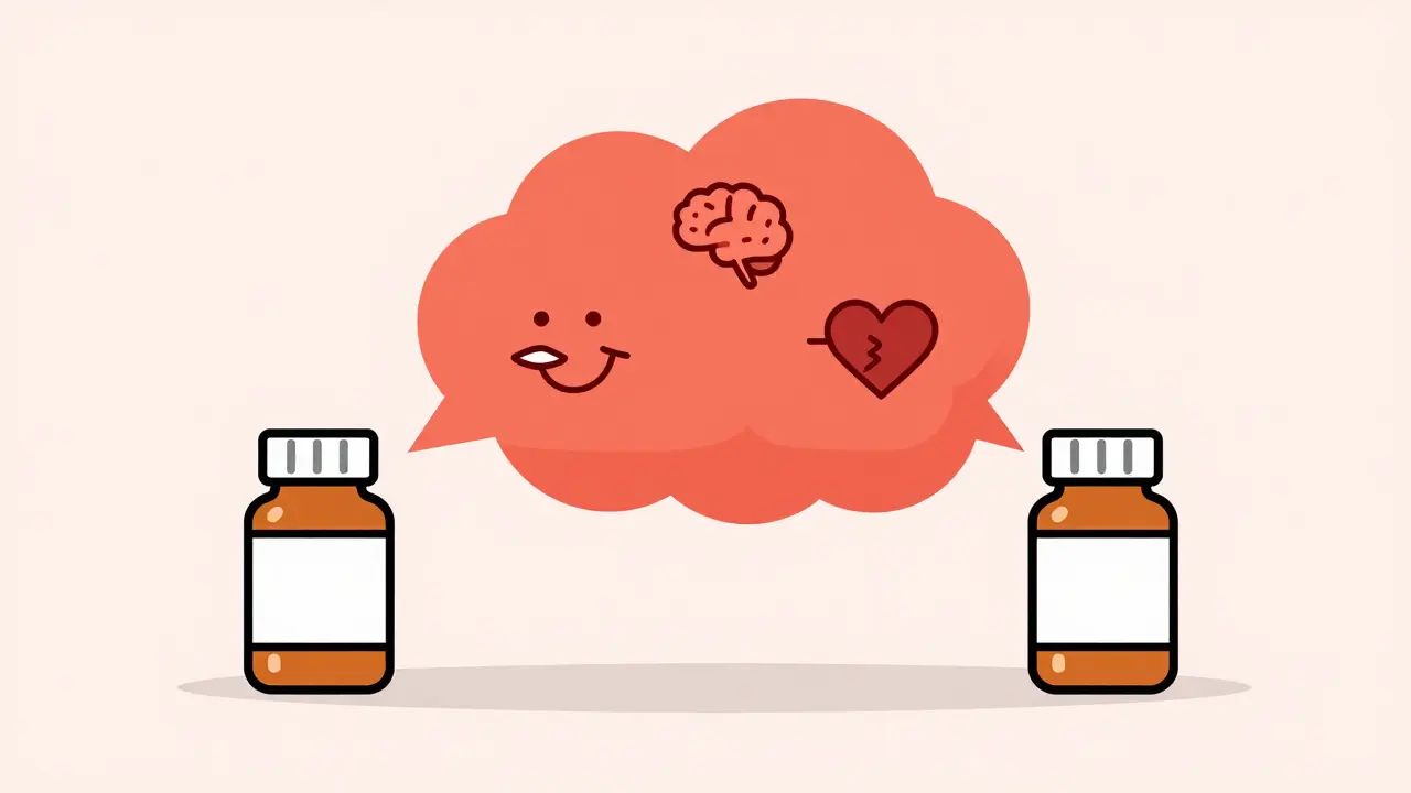 Conceptual art showing dangerous drug interactions between antispasmodics and other meds.