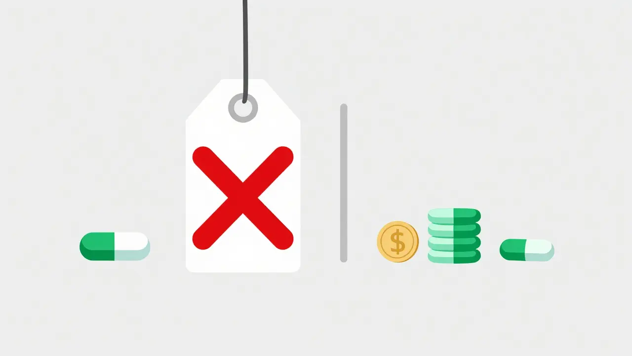 Flat design graphic comparing high retail drug costs vs low online prices