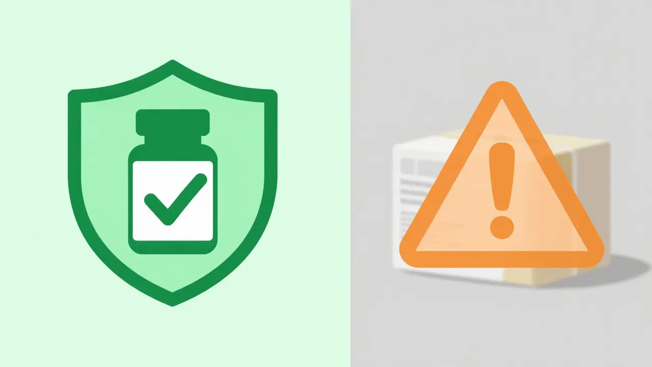 Visual comparison of safe domestic vs risky online drug sources