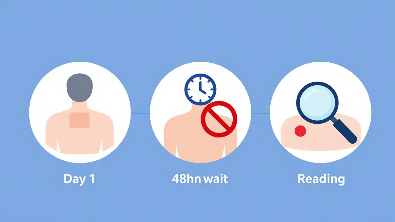 Flat design graphic showing the three steps of patch testing timeline