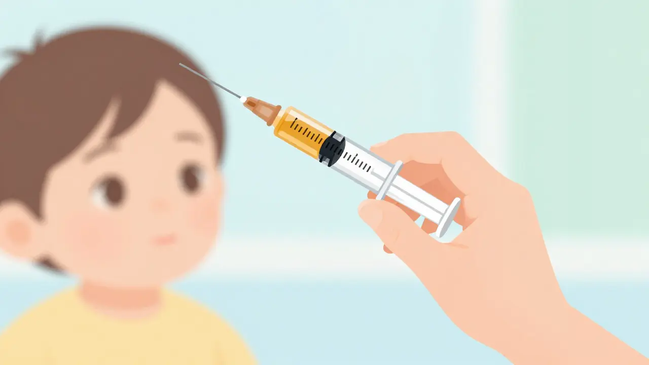 Parent measuring medicine accurately with an oral syringe at eye level.