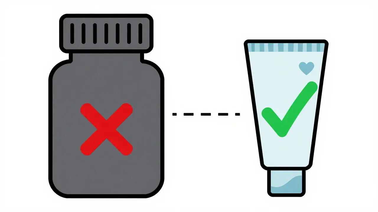 Comparison between an expensive brand bottle and a cheaper generic tube