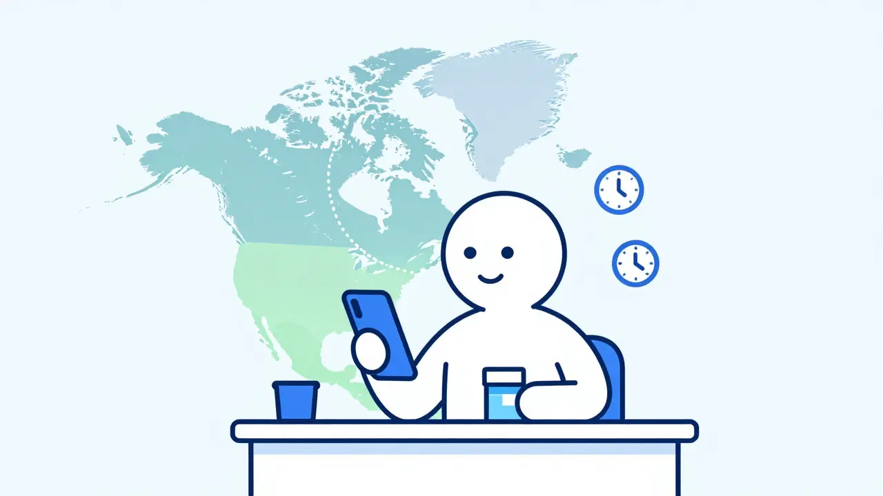 Person receiving medication from an international pharmacy via phone