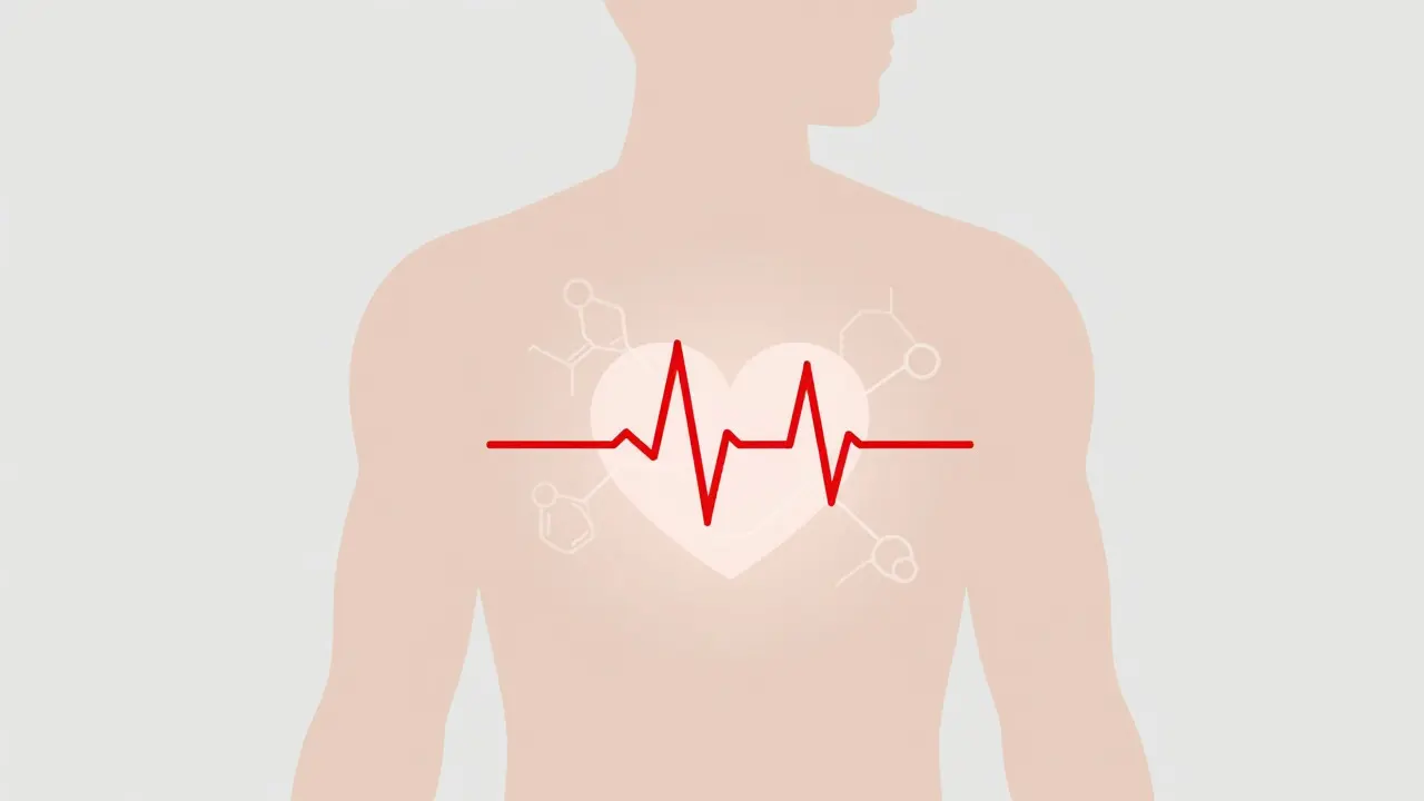 Silhouette showing an irregularly beating heart inside the chest
